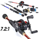Kit Carretilha Baitcasting com Vara de Pesca em Fibra de Carbono